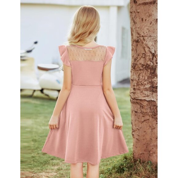 🆕Girl Pink Polyester  Summer Ruffle Sleeve Mesh A Line Casual Party Dress - Picture 5 of 6